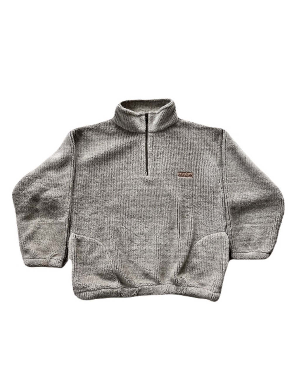 Vintage Kanata Greige Grey Beige Fleece 1/4 Zip Sweater, Size XL